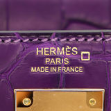 Hermès 28cm Kelly Retourne Amethyst Matte Alligator Gold Hardware