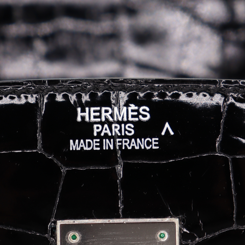 Hermès 35cm Birkin Black Shiny Porosus Crocodile Palladium Hardware