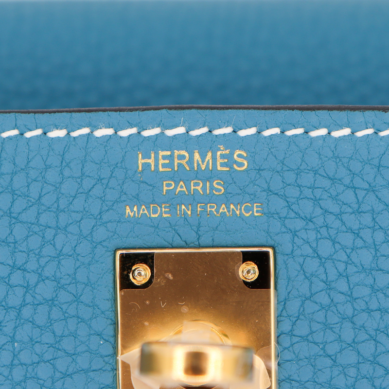 Hermès 25cm Kelly Retourne Bleu Jean Togo Leather Gold Hardware