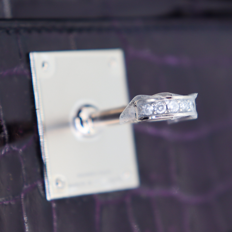 Hermès Kelly Cut Amethyst Shiny Porosus Crocodile Diamond Hardware