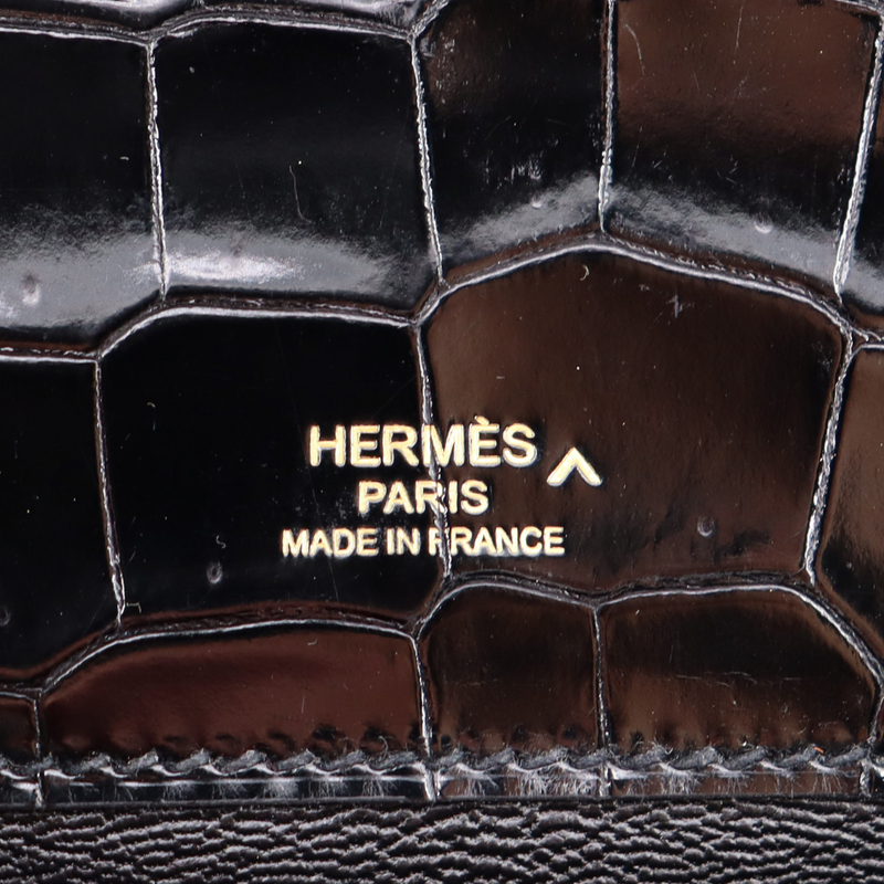 Hermès Kelly Cut Black Shiny Porosus Crocodile Gold Hardware