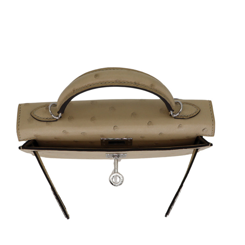 Hermès Kelly II Sellier Mini Parchemin Ostrich Palladium Hardware