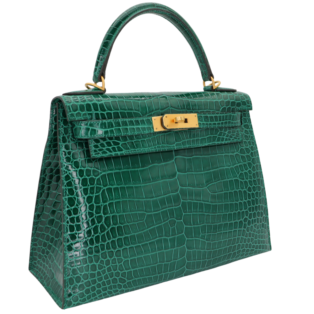 Hermès 28cm Kelly Sellier HSS Emerald Shiny Porosus Crocodile