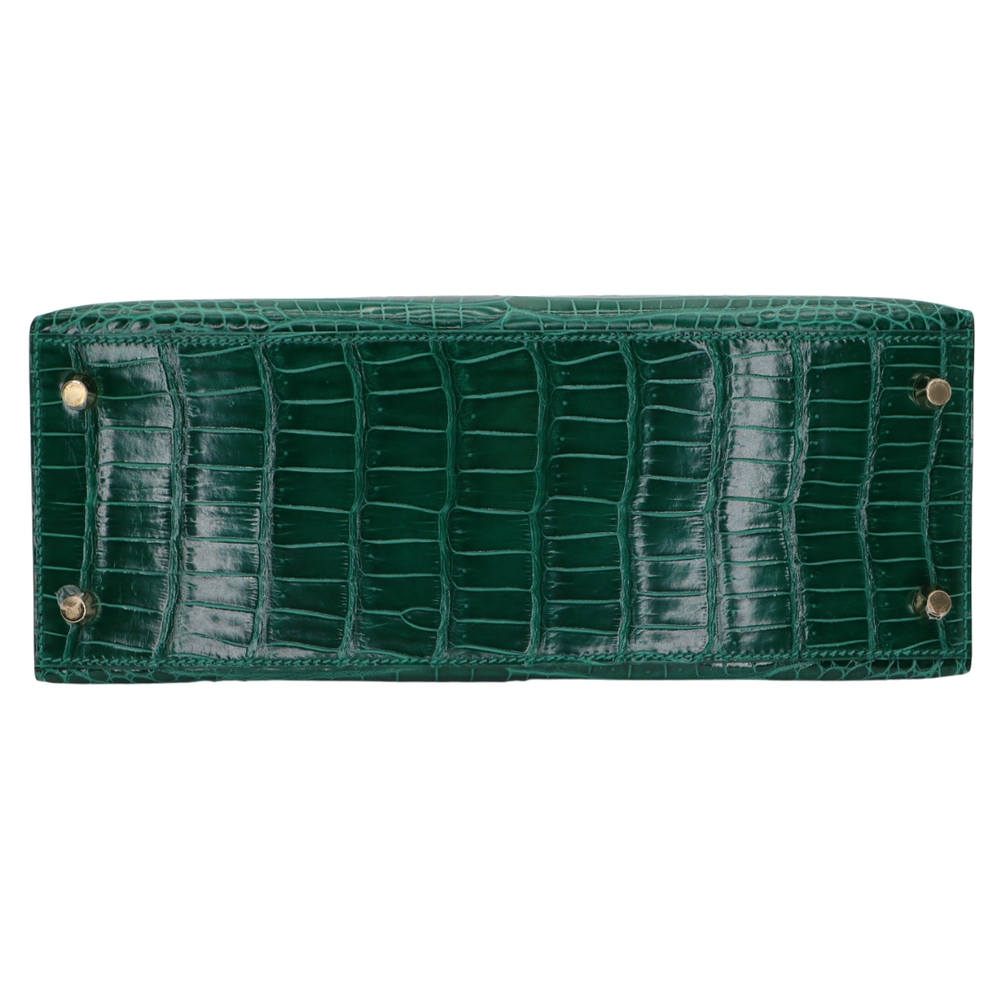 Hermès 28cm Kelly Sellier HSS Emerald Shiny Porosus Crocodile