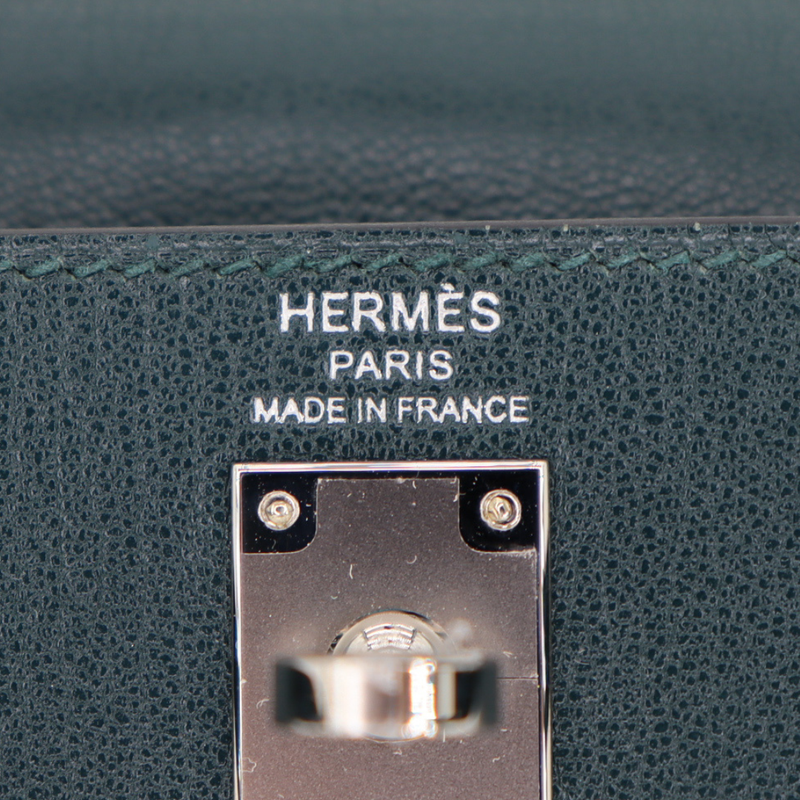 HERMES PARIS MADE IN FRANCE (1980-1990年) Hermès 25cm Kelly Sellier Vert Cypress Chèvre Leather Palladium
