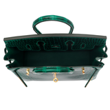 Hermès 25cm Birkin Emerald Shiny Porosus Crocodile Gold Hardware