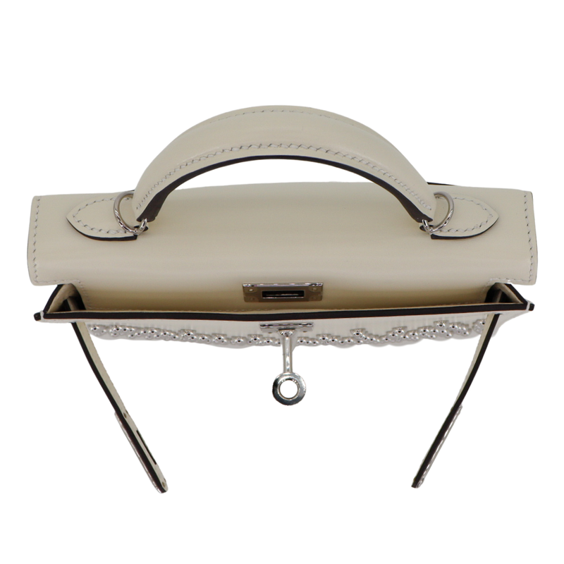 Hermès Kelly II Sellier Mini Cloute Nata Box Calf Studded Leather Palladium Hardware