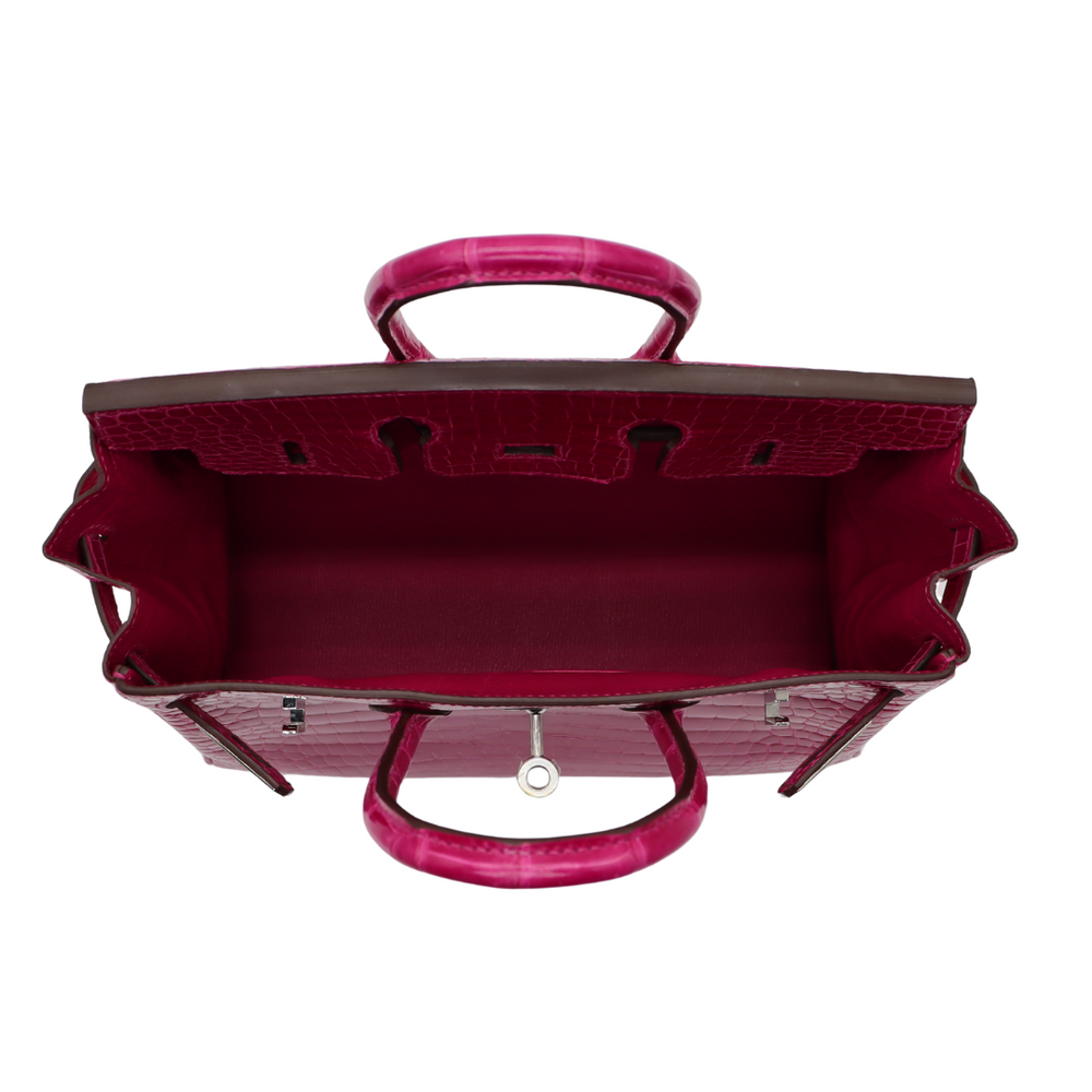Hermès 25cm Birkin Rose Scheherazade Shiny Porosus Crocodile