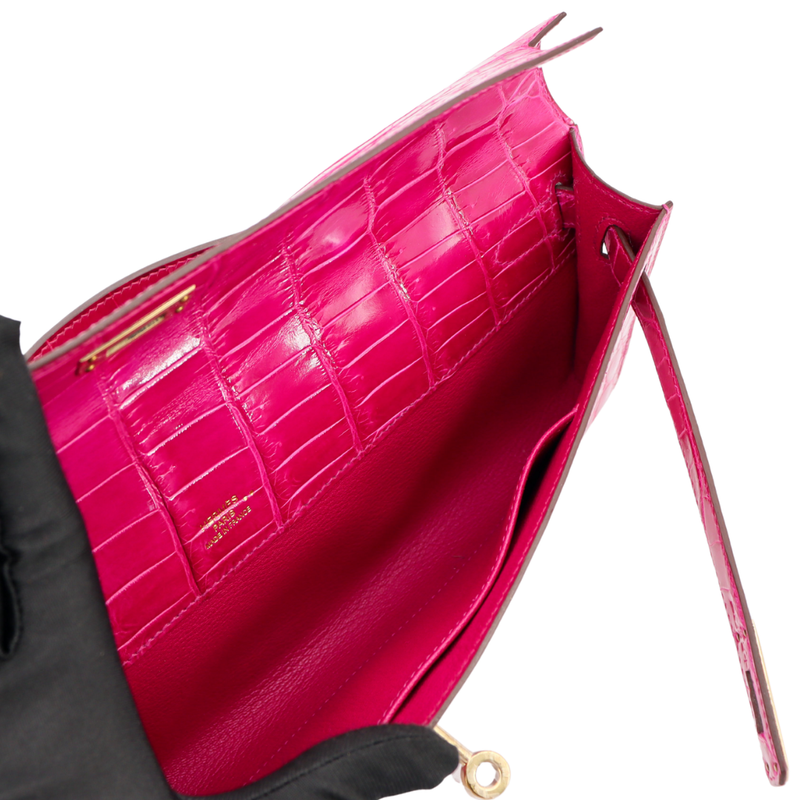Hermès Kelly Cut Rose Scheherazade Shiny Niloticus Crocodile Gold
