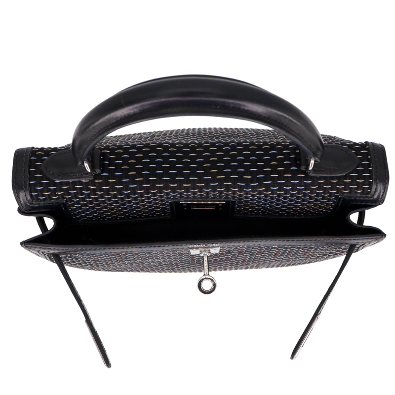 Hermès 25cm Kelly Sellier Crinoline Black Toile/Box Calf Leather