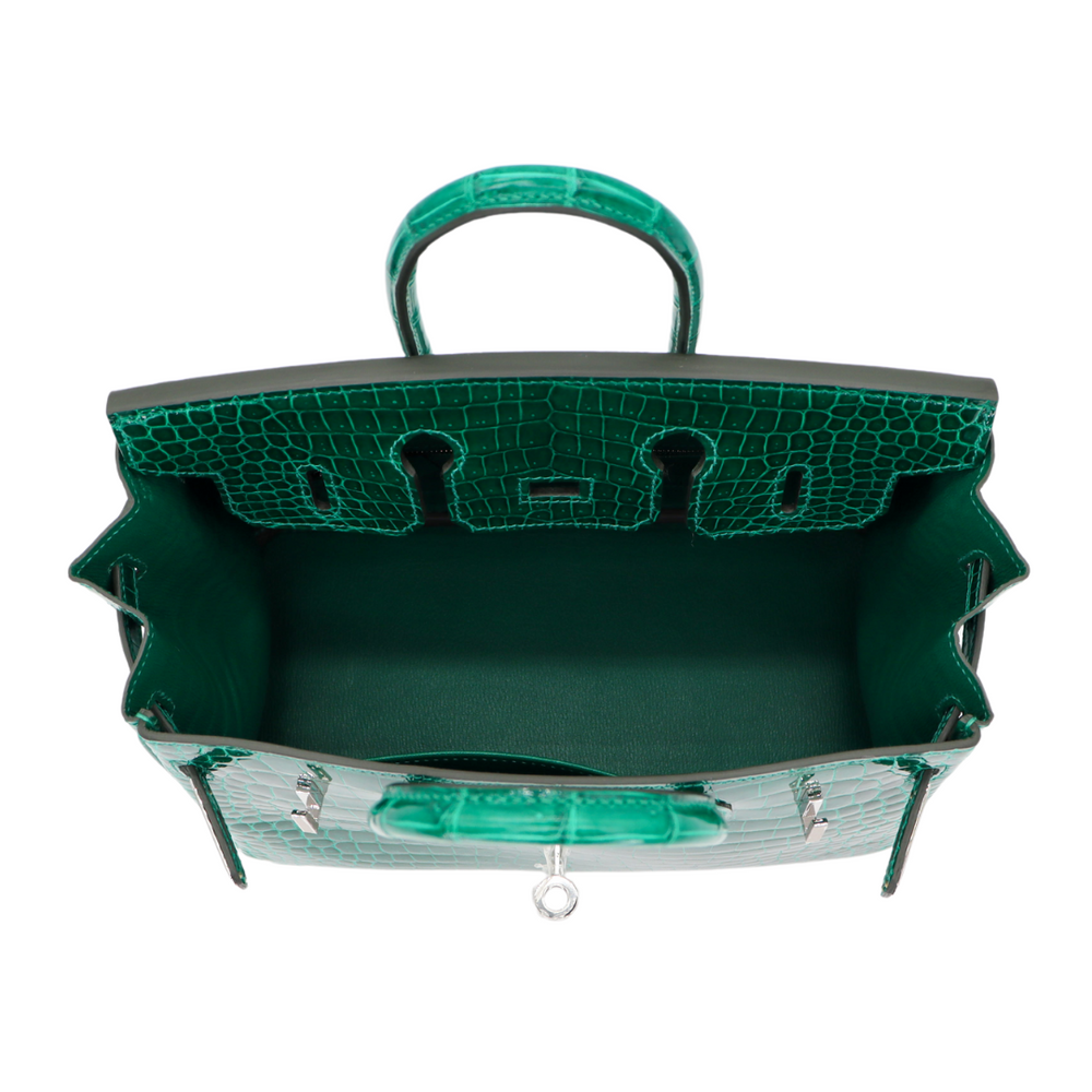 Hermès 25cm Birkin Vert Emeraude Shiny Porosus Crocodile Palladium Hermès 25cm Birkin Vert Emeraude Shiny Porosus Crocodile Palladium