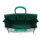 Hermès 25cm Birkin Vert Emeraude Shiny Porosus Crocodile Palladium Hardware