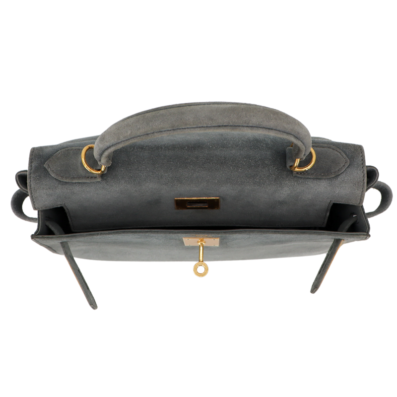 Hermès 28cm Kelly Sellier Doblis Gris Suede Leather Gold Hardware