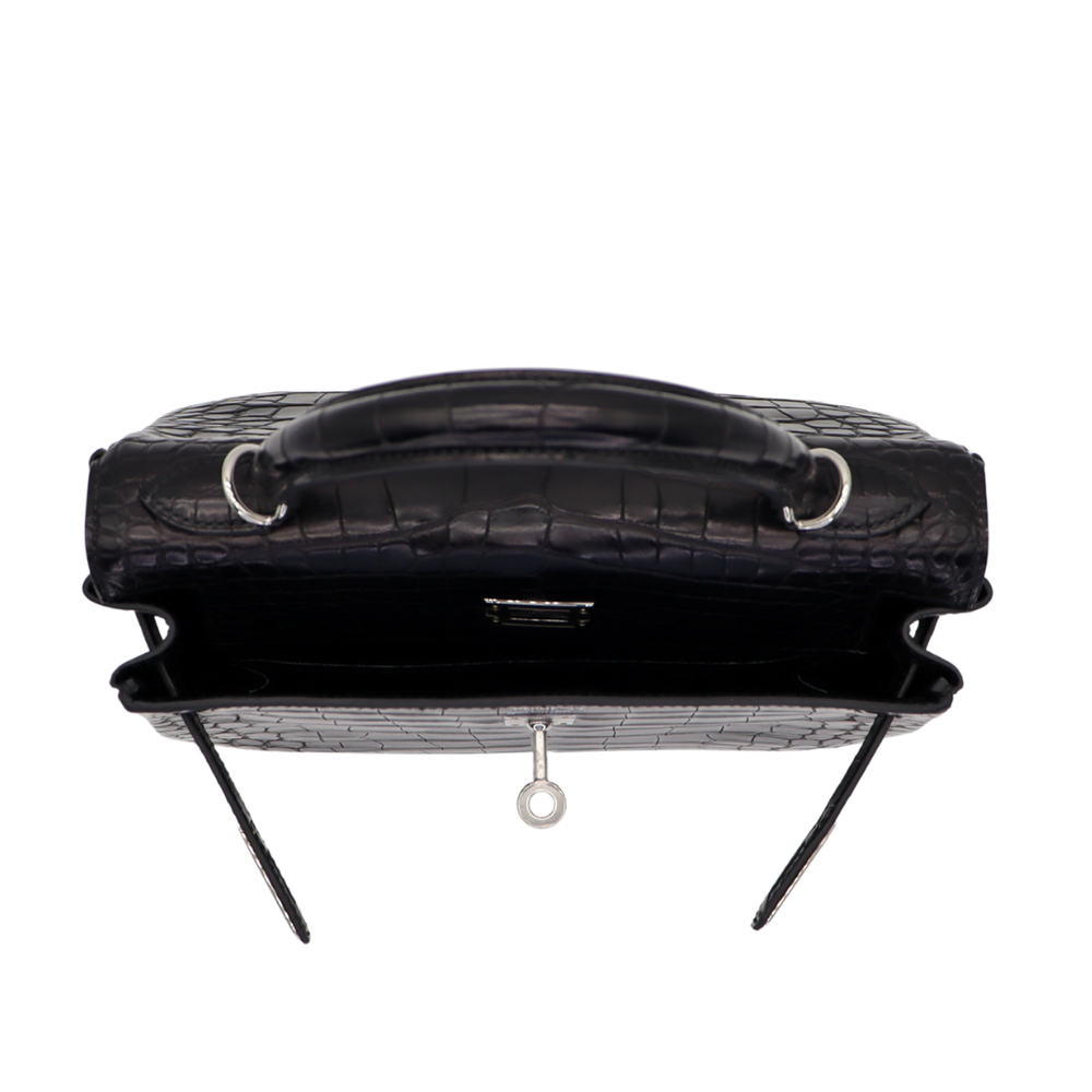 Hermès 25cm Kelly Retourne Black Matte Alligator Palladium