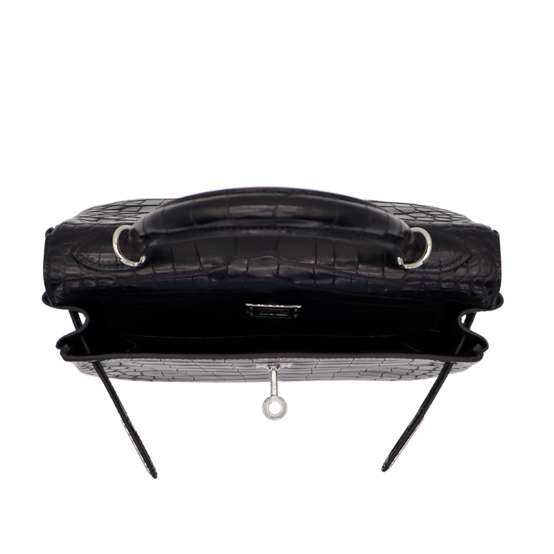 Hermès 25cm Kelly Retourne Black Matte Alligator Palladium