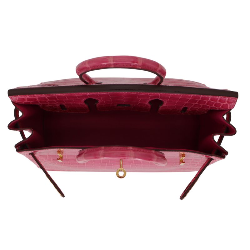 Hermès 25cm Birkin Rose Tyrien Shiny Niloticus Crocodile Gold Hardware