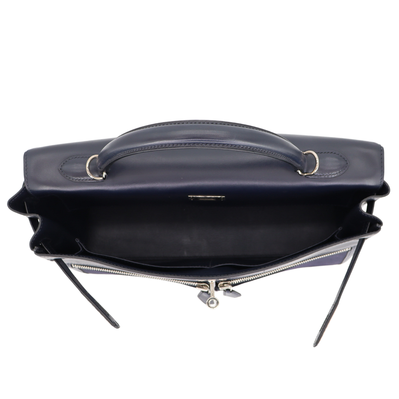 Hermès 35cm Kelly Lakis Bleu Marine Toile/Box Calf Leather Palladium Hardware