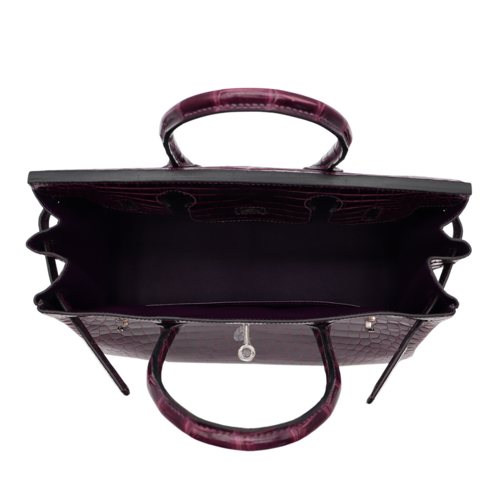 Hermès 30cm Birkin Amethyst Shiny Porosus Crocodile Palladium