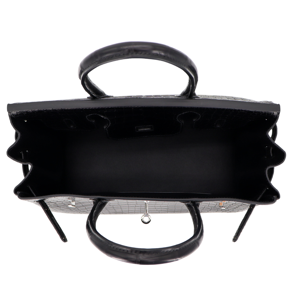 Hermès 30cm Birkin Black Matte Porosus Crocodile Palladium
