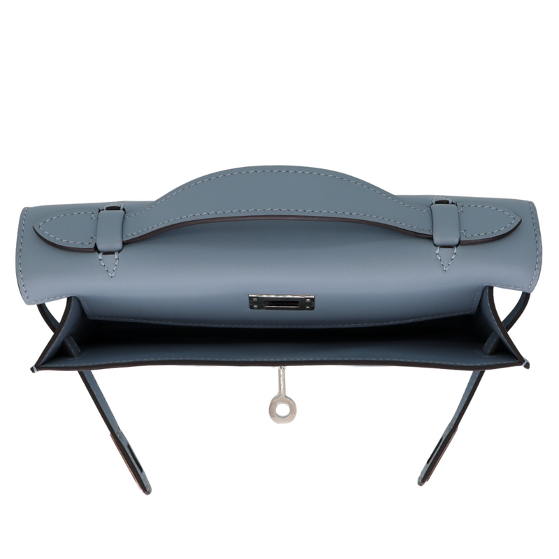 Hermès Kelly Pochette Bleu Lin Swift Leather Palladium Hardware