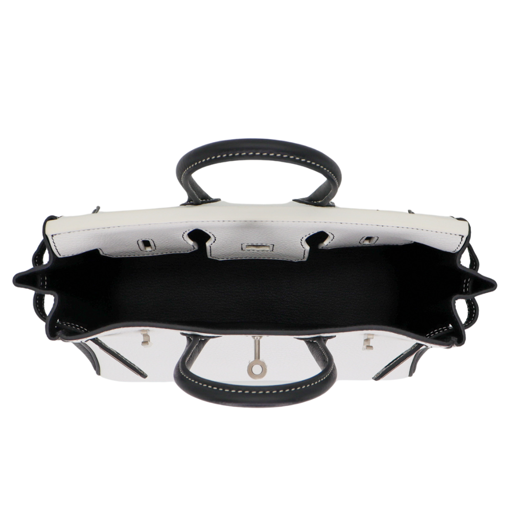 HERMES サスペンダー ブラック/ホワイト Hermès 25cm Birkin HSS White/Black Clemence Leather Brushed