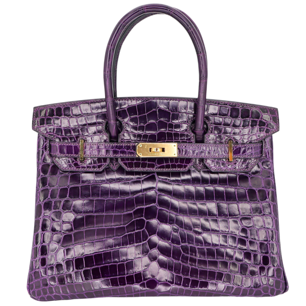 Hermès 30cm Birkin Amethyst Shiny Niloticus Crocodile Gold