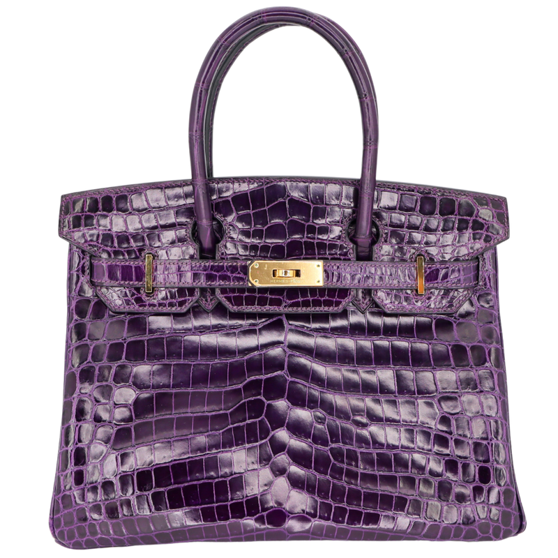 Hermès 30cm Birkin Amethyst Shiny Niloticus Crocodile Gold Hardware
