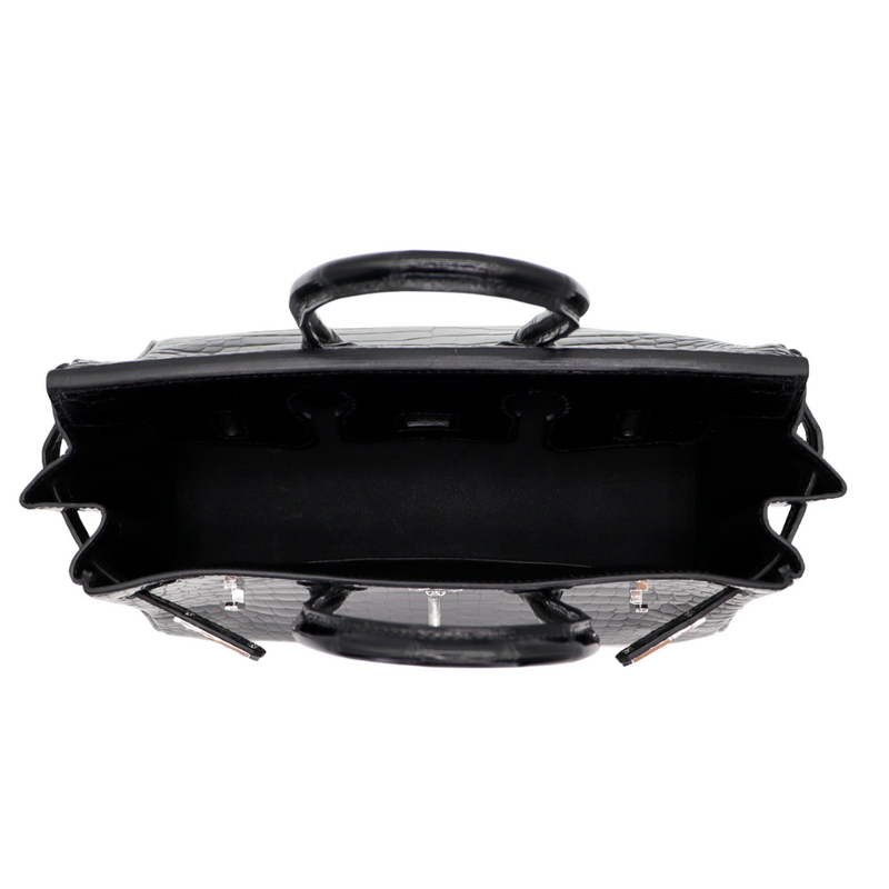 Hermès 25cm Birkin Black Shiny Porosus Crocodile Diamond Hardware