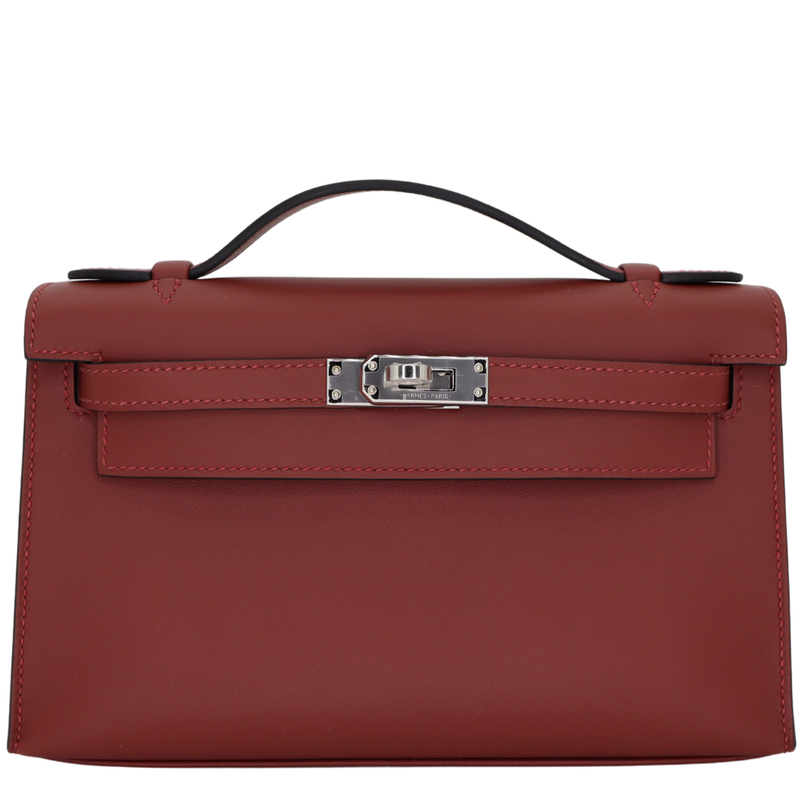 Hermès Kelly Pochette Rouge H Swift Leather Palladium Hardware