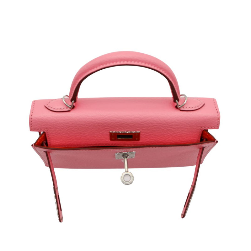 Hermès Kelly II Sellier Mini Verso Rose Confetti/Orange Chevre Leather Palladium Hardware