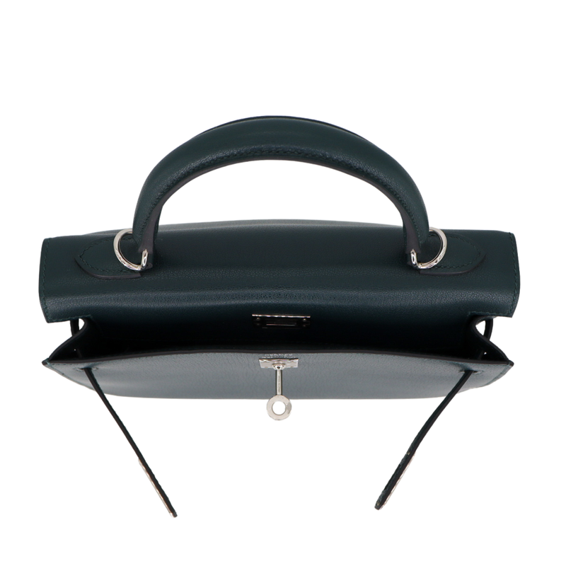 Hermès 25cm Kelly Sellier Vert Cypress Chèvre Leather Palladium