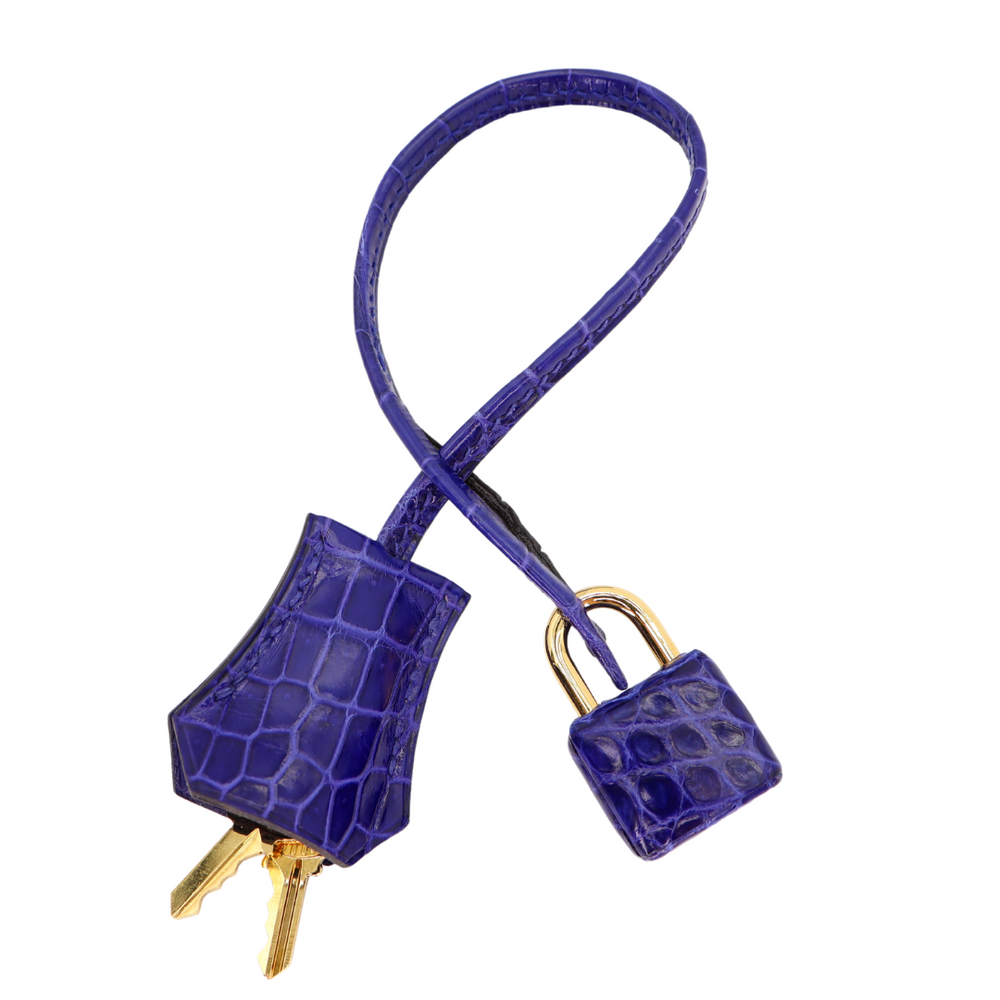 Hermès 35cm Birkin Bleu Electrique Shiny Porosus Crocodile Gold