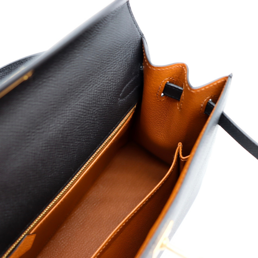 Hermès 25cm Kelly Sellier HSS Black/Gold Epsom Leather Brushed