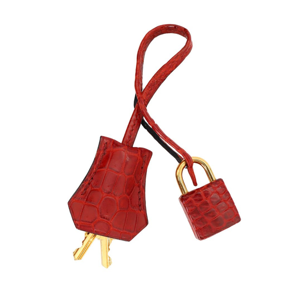 Hermès 28cm Kelly Retourne Rouge H Matte Niloticus Crocodile Gold