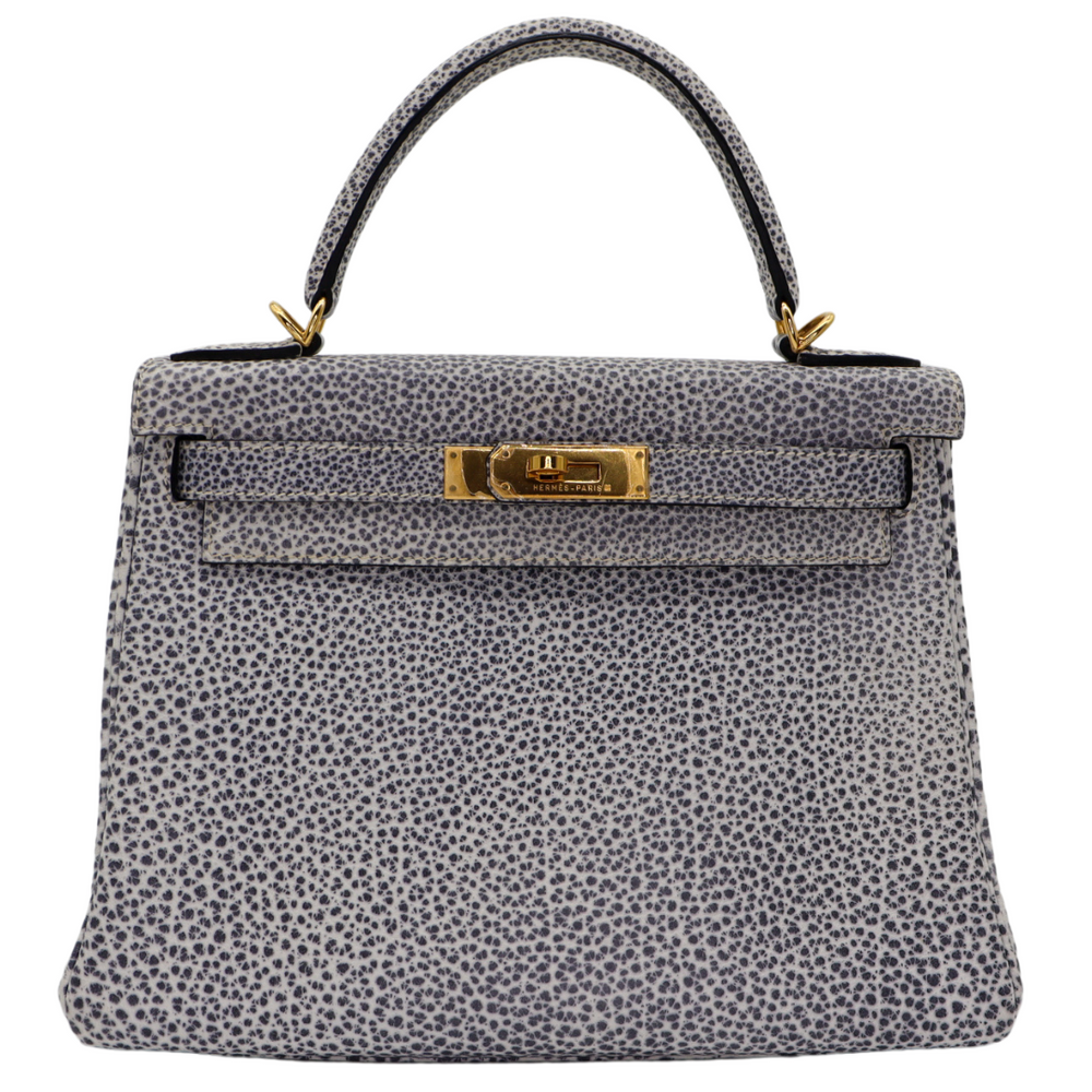 Hermes 28cm Kelly Retourne Dalmatian Buffalo Leather Gold Hardware Prive Porter