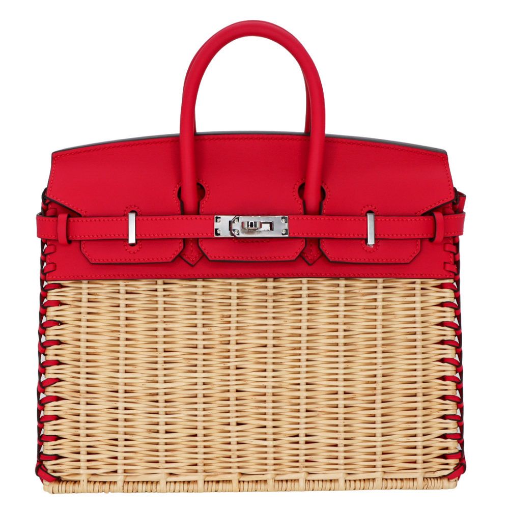 Hermès 25cm Birkin Picnic Framboise Swift Leather/Osier Wicker