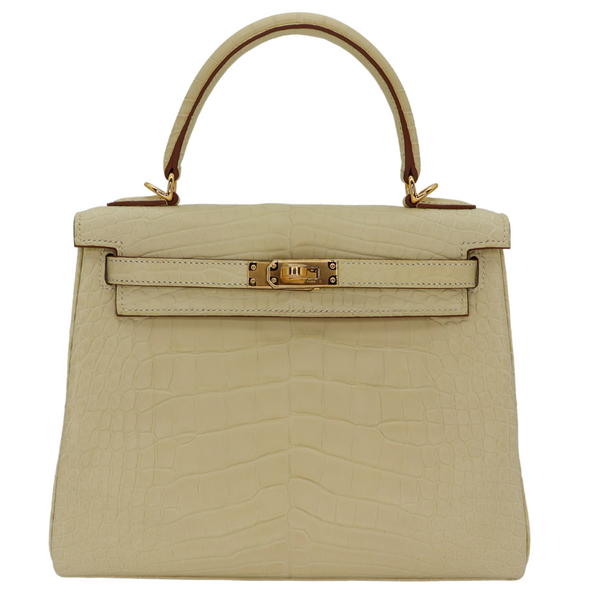 Hermès 25cm Kelly Retourne Black Matte Alligator Gold Hardware