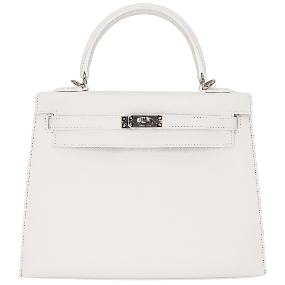 Hermès 25cm Kelly Sellier White Epsom Leather Palladium Hardware