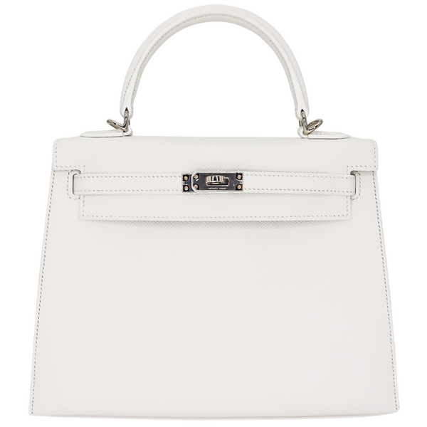 Hermès 25cm Kelly Sellier White Epsom Leather Palladium Hardware