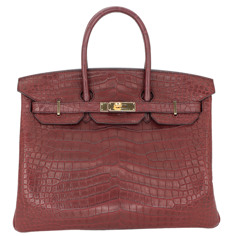 Hermès 35cm Birkin Bordeaux Matte Porosus Crocodile Gold Hardware