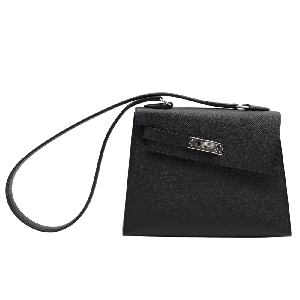 付属品付 幻 HERMES エンブロイダリー ラムレザーロングベスト ブラック Hermès Kelly en Desordre Black Epsom Leather Palladium Hardware