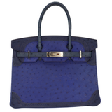 Hermès 30cm Birkin Ghillies Bleu Roi Ostrich Permabrass Hardware