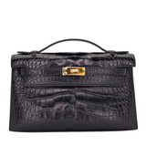 Hermès Kelly Pochette Black Matte Alligator Gold Hardware