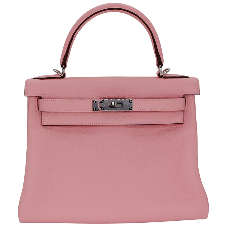 Hermès 28cm Kelly Retourne Rose Sakura Clemence Leather Palladium Hardware