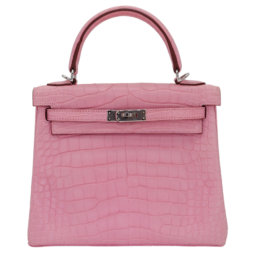 Hermès 25cm Kelly Retourne Bubblegum Matte Alligator Palladium Hermès 25cm Kelly Retourne Bubblegum Matte Alligator Palladium