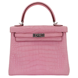 Hermès 25cm Kelly Retourne Bubblegum Matte Alligator Palladium Hardware