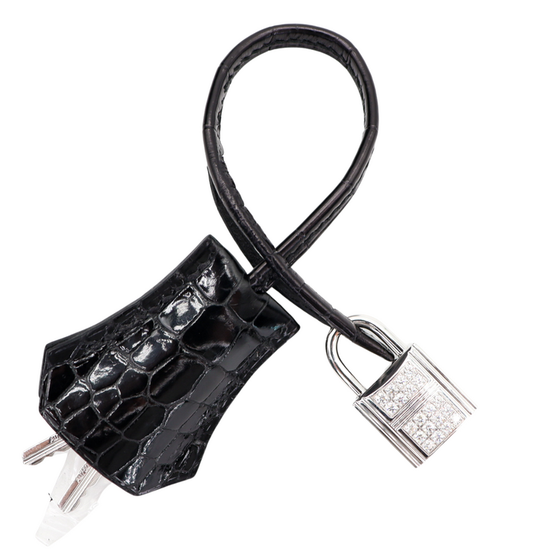Hermès 25cm Birkin Black Shiny Porosus Crocodile Diamond Hardware
