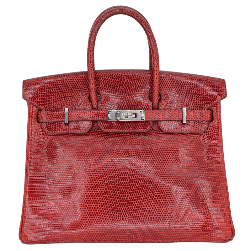 Hermès 25cm Birkin Rouge H Shiny Lizard Palladium Hardware