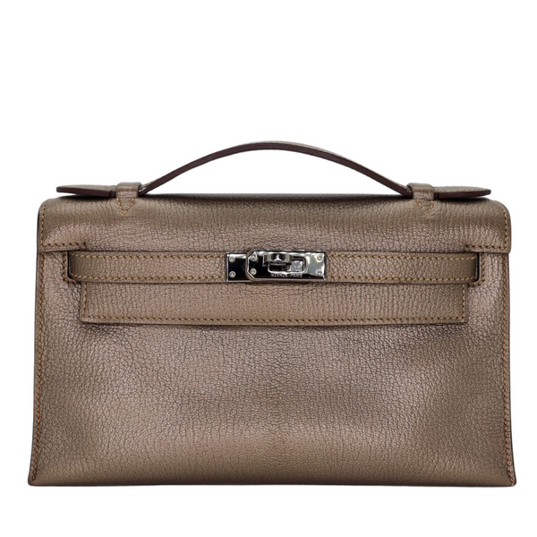 Hermès Kelly Pochette Bronze Metallic Swift Leather Palladium Hardware