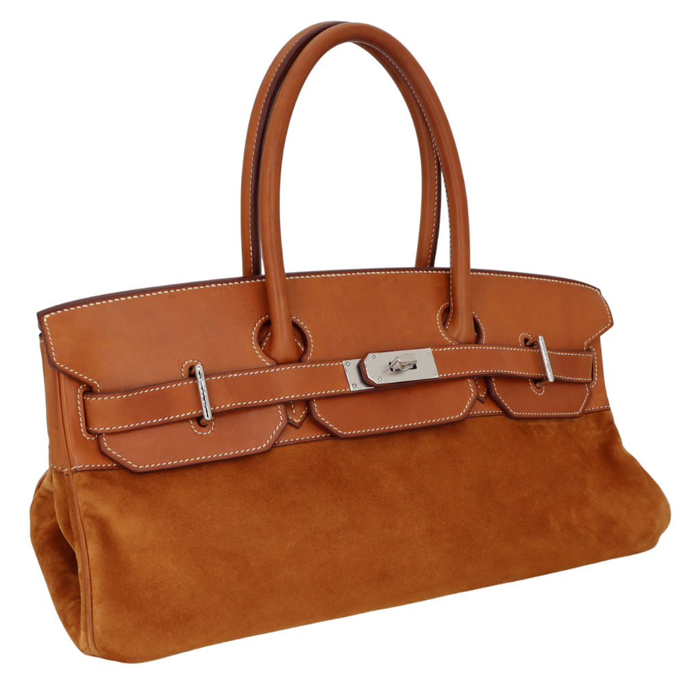 Hermès 42cm Birkin Shoulder JPG Doblis Fauve Suede/Barenia Leather